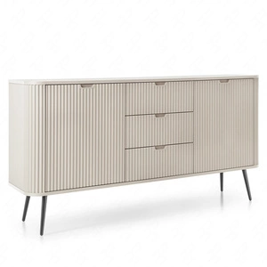 Zoya 168 cm beige Kommode elegantes Design ovale Form auf Metallbeinen geschmackvolle geriffelte Front gesetzt