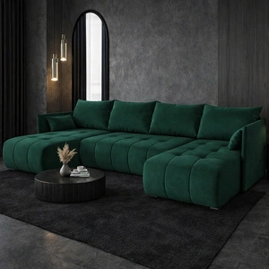 Ecksofa mit Schlaffunktion Selva U Flasche grün Interessantes Ecksofa aus weichem Samtstoff