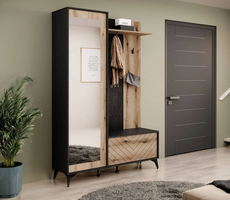 Garderobe Gusto 134 cm Schwarz / Eiche Evoke Funktionales und ideales Möbelstück für moderne klassische und skandinavische Innenräume dekoratives Fichtendekor