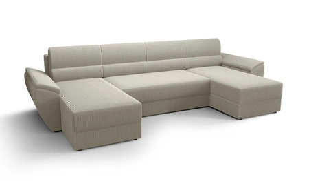 Ecksofa mit Schlaffunktion Fogu U II elfenbeinfarben bequemes Ecksofa mit bequemen Armlehnen interessanter Designcontainer für Bettzeug