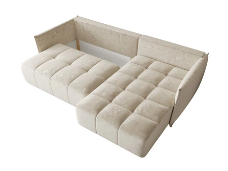 Ecksofa mit Schlaffunktion Oroso beige rechte Ecke weicher Samtstoff mit hydrophober Beschichtung Bettzeugbehälter