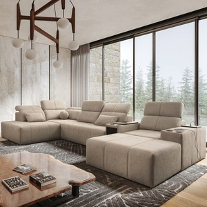 Ecksofa mit Schlaffunktion Tesalia V beige rechtsseitiges Komfort-Ecksofa mit Schublade und Schiebefunktion der Rückenlehne