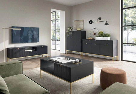 Kommode Lovro 104 cm schwarz modernes Design Kommode mit Gold-Accessoires bereichert wird Liebhaber der expressiven Interieur begeistern