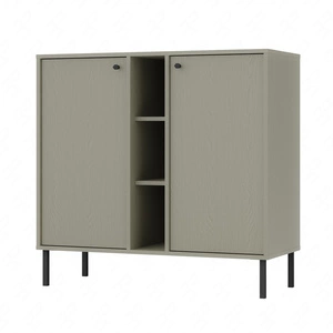 Kioto II Kommode 100 cm Eukalyptus modernes Design praktische Einlegeböden schwarze Griffe stabile Metallbeine