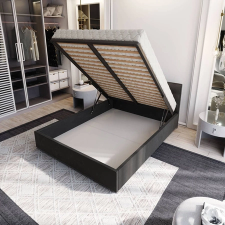 Polsterbett Mona 140x200 türkis mit Container im modernen skandinavischen Stil mit gestepptem Kopfteil mit Kristallen