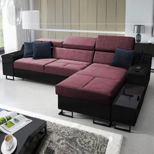 Ecksofa mit Schlaffunktion Alcamo burgunderrot/schwarz rechte Ecke stilvolles Ecksofa mit einer praktischen Schublade in der Seite des Möbels