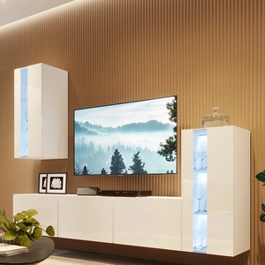 Tesalia weiß / weiß glänzend Schrankwand trendy und stilvoll geometrisch gestaltete Schrankwand einfache Formen von Möbelstücken