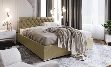 Polsterbett Bauru 180x200 beige mit Container im modernen skandinavischen Stil mit gestepptem Kopfteil mit Kristallen