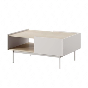 Vellore beige Couchtisch mit Schubladen minimalistisches Design abgesenkt Platte in Eiche Dekor bietet eine originelle Oberfläche