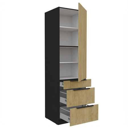 Küchenhochschrank Crotone 60 DKS-210 3S 1F Küchenschrank mit Schubladen feuchtigkeits- und beschädigungsbeständige Metallkantengriffe