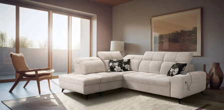 Ecksofa mit Schlaffunktion Buffalo VII beige linke Seite stilvolles Ecksofa mit Bettzeugcontainern Velourstoff