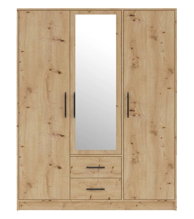 Kleiderschrank mit Spiegel Caspe 150 cm Eiche handwerklich modernes Design ABS-Finish und schwarze Griffe