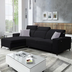 Ecksofa mit Schlaffunktion Kelly Sleek schwarz links geflochten bequem und funktional Ecksofa für Wohnzimmer