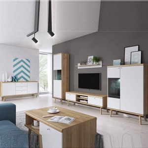 Möbel Set Primo Eiche Riviera / weiß modernes Design Möbel Kante mit speziellen Furnier sicher gehärtetem Glas getrimmt