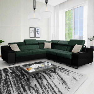 Ecksofa mit Schlaffunktion Alcamo III grün/schwarz rechts Funktions-Ecksofa mit Schublade in der Seite zwei Behälter für Bettzeug