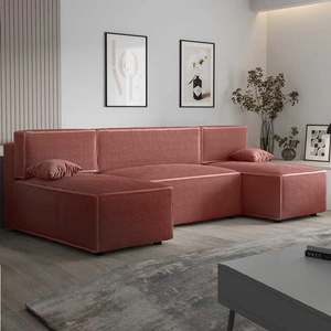 Ecksofa mit Schlaffunktion Brandon U Indischer rosa Bettzeugcontainer dreidimensionaler Stoff mit ausdrucksvollen Streifen