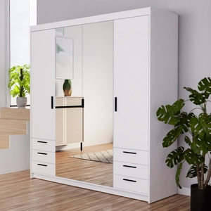 Kleiderschrank Rene 176 cm weiß klassisches Design ABS Kante ideal Spiegelschrank für Schlafzimmer oder Ankleidezimmer geräumige Schubladen