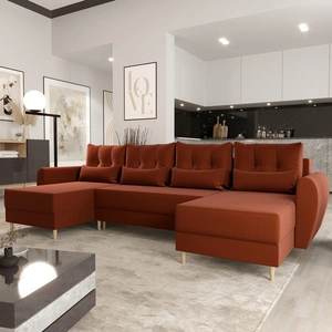 Ecksofa mit Schlaffunktion Rovigo U ziegelrot elegantes Ecksofa in skandinavischer Form mit garantiertem Komfort großes Bettzeugfach