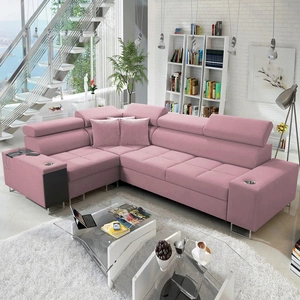 Ecksofa mit Schlaffunktion Dafni II Indisch rosa Linkshänder-Ecksofa aus Samt mit Bettzeugstauraum und Vollauszugschublade