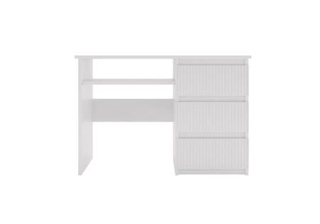 Schreibtisch mit Schubladen Flexi 110 cm weiß Universalschreibtisch mit beidseitiger Einbaumöglichkeit von Schubladen dekorative Rillenfronten