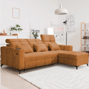 Ecksofa mit Schlaffunktion Laredo honey rechte Ecke komfortables und stilvolles Schlafsofa mit Bettzeugcontainer