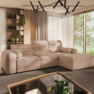 Ecksofa mit Schlaffunktion Cantare Lachs rechts funktionelles und bequemes Ecksofa mit modernem Design Plüschstoff