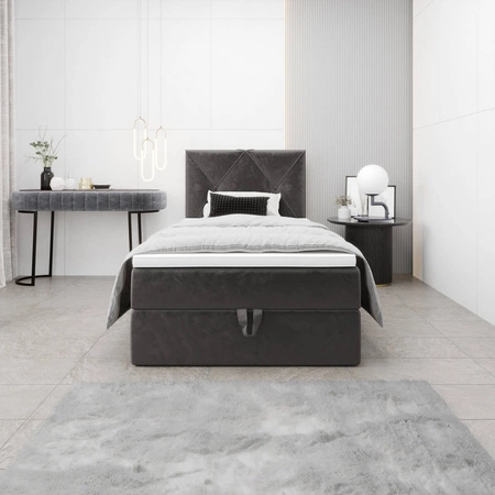 Boxspringbett Arvada 120x200 grau im modernen skandinavischen Stil mit gepolstertem Kopfteil Bett mit Staukasten