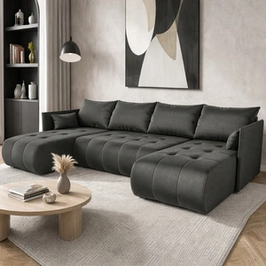 Ecksofa mit Schlaffunktion Selva U grau Interessant präsentiertes Ecksofa aus weichem Samtstoff