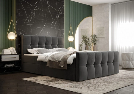 Boxspringbett Manhattan 180x200 grau Bett im modernen skandinavischen Stil mit gepolstertem Kopf- und Fußteil