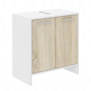 Waschtischschrank Mela 60 cm weiß / Eiche sonoma eleganter Badschrank dampf- und spritzwassergeschützt