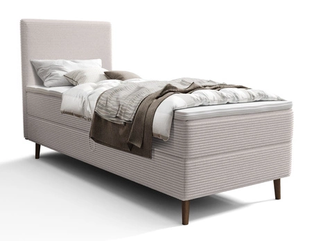 Boxspringbett Totti 90x200 elfenbeinfarbenes stilvolles Bett mit Bettzeug Lagerung dreidimensional gestreiften Stoff