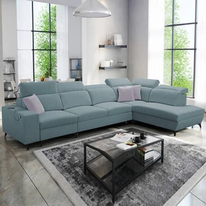 Ecksofa mit Schlaffunktion Kelly Sleek XI arctic blau rechts bequemes Ecksofa aus strapazierfähigem Webstoff
