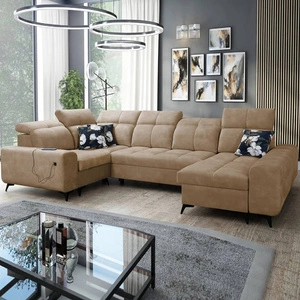 Ecksofa mit Schlaffunktion Buffalo IV dunkelbeige rechtes Ecksofa mit zwei Bettcontainern aus Veloursstoff