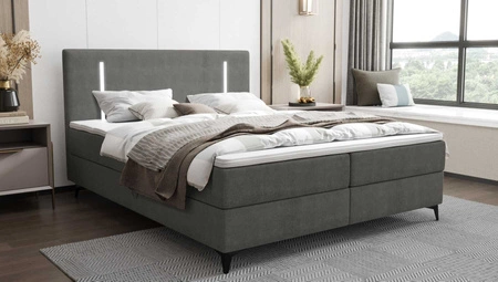 Boxspringbett Norco 160x200 grau stilvolles Bett mit Stauraum Beleuchtung im Kopfteil verleiht eine einzigartige Note
