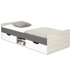 Bett Remona 90x200 cm Eiche wilton weiß / weiß / anthrazit modernes und praktisches Bett mit Schubladen für ein Kind oder einen Teenager