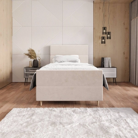Boxspringbett Benet 100x200 beige Bett im modernen skandinavischen Stil mit gepolstertem Kopf- und Fußteil Bett mit Staukasten