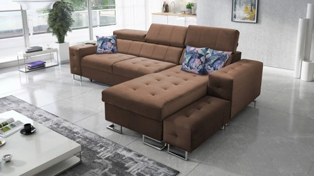 Ecksofa mit Schlaffunktion Hampton hellbraun rechte Seite stilvolle Steppung auf der Sitzfläche weicher Polsterstoff Ecksofa mit Verlängerung