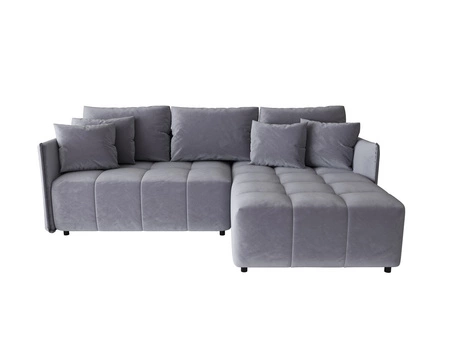 Ecksofa mit Schlaffunktion Oroso blau rechte Ecke weicher Samtstoff mit hydrophober Beschichtung Leinencontainer