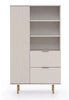 Hochkommode Sula 80 cm beige elegante und funktionelle Kommode mit geriffelter Front, die mit Metallgriffen verziert ist