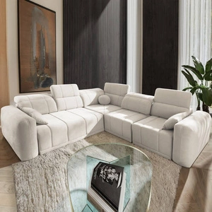 Ecksofa mit Schlaffunktion Cetara III creme rechts Ergonomisches Ecksofa mit verschiebbarer Rückenlehne und verstellbaren Kopfstützen