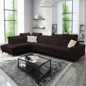 Ecksofa mit Schlaffunktion Kelly Sleek XI braun linke Seite stilvolles und bequemes Ecksofa aus strapazierfähigem Webstoff