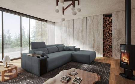 Ecksofa mit Schlaffunktion Tesalia grau rechte Ecke modernes Design komfortable Schiebelehne Schublade in der Seite des Möbels