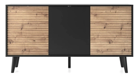 Saipan 154 cm Kommode schwarz / Eiche artisan modernes Design elegante Form der Möbel in einem modernen Stil dekorative geriffelte Dekoration