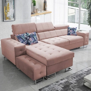 Ecksofa mit Schlaffunktion Hampton quartz pink linke Seite stilvolle Steppung auf dem Sitz weicher Polsterstoff Ecksofa mit Verlängerung