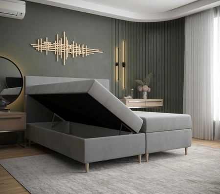 Boxspringbett Bing 140x200 Hellblau im modernen skandinavischen Stil mit markantem Kopfteil