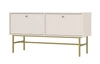 RTV-Schrank Kioto III 121 cm beige eleganter Schrank mit nach unten öffnenden Türen gedeckte Farben goldener Metallrahmen