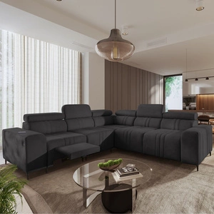 Ecksofa mit Schlaffunktion Castel III Lux graphit links äußerst bequemes Ecksofa für das Wohnzimmer mit ausziehbarer Fußstütze