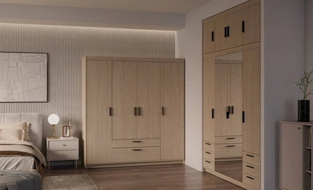 Kleiderschrank Rene 176 cm Eiche geölt stilvolles Design geräumiger Kleiderschrank Kleiderschrank mit klassischer Form ausgestattet mit großen Schubladen