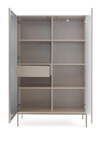 Amma 104 cm beige Vitrine mit Schublade moderne Form stilvolle Wohnzimmerausführung push to open system