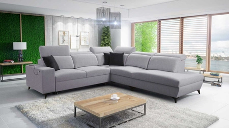 Ecksofa mit Schlaffunktion Kelly Sleek IX Esche grau rechts bequemen Armlehnen und verstellbaren Kopfstützen
